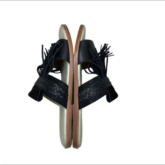 Liebeskind Black Fringe Sandals Boho Open Toe Anthropologie Size 36 - Picture 4 of 6